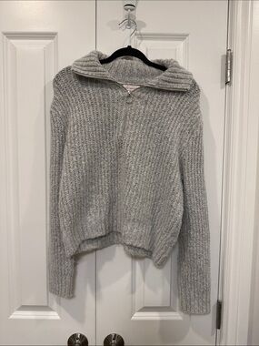 if it were me Light Gray Ribbed Half-Zip Cowl Sweater